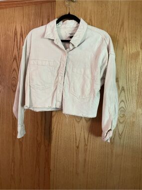 American Eagle Outfitters Pale Pink Cropped Button-Front Jean Jacket